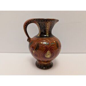 Hand-Painted Austria Brown Ceramic Pitcher Vase  5.5" Tall Vintage
